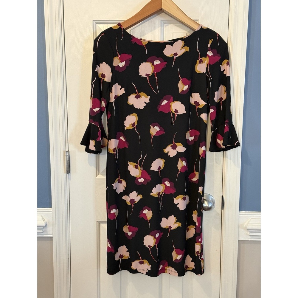 Nine West Black & Pink Floral Dress 6 Classic Romantic Party Spring Church